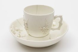 A Bow porcelain trembleuse: the cup with rustic twig handle,