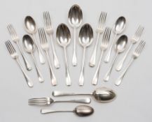 A matched rat tail pattern silver flatware service, various makers and dates: includes,