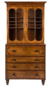 An early 19th Century mahogany secretaire bookcase:, the upper part with a moulded cornice,
