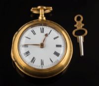 An 18th century gilt-brass pair-cased pocket watch: the circular white enamel dial with Roman