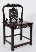 A Chinese carved Hua Li wood side chair:,