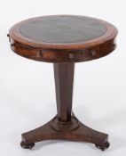 An early 19th Century mahogany circular drum top occasional table:,
