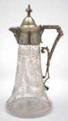 A late Victorian silver plated mounted claret jug: of inverted trumpet shaped outline,