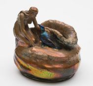 A Zsolnay Art Nouveau iridescent pottery vase: of shallow foliate form and decorated with mottled