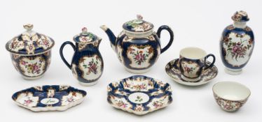 A Worcester (First Period) part tea and coffee service: painted with floral sprays within gilt
