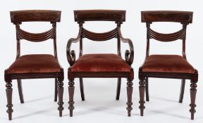 A set of six late Regency mahogany dining chairs:,