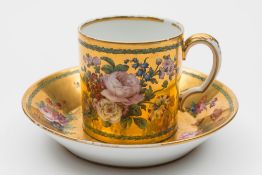 A Sevres hard-paste porcelain coffee can and saucer: with scroll handle,