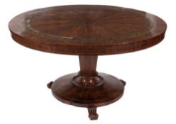 A Regency mahogany and brass inlaid circular breakfast table:,