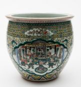 A Chinese famille verte fishbowl: painted with Koi fish to the interior,