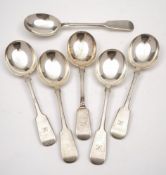 A set of six George V fiddle pattern soup spoons, David Fullerton, London 1931: Initialled, 13.