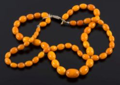 A graduated amber coloured bead,
