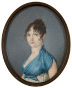 Huber [German/North European School early 19th Century]- A miniature portrait of a young lady:-