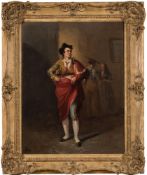 European School, 19th Century- A Spanish matador standing on a street,