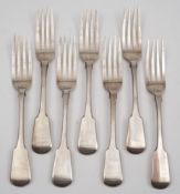 A set of six William IV provincial silver fiddle pattern table forks, maker William Woodman, Exeter,