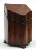 A George III mahogany and inlaid knife box: of serpentine outline,