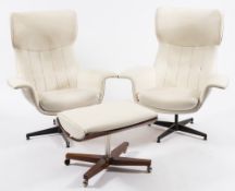 A pair of 'Everest' white leather swivel armchairs:,