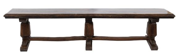 An oak and beech refectory dining table:, of large size,