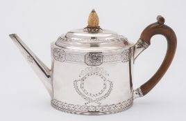 A George III silver teapot, maker CF possibly Crispin Fuller, London, 1794: of oval form,