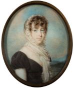 English School late 18th Century- A miniature portrait of a young lady,