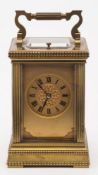 A Victorian French carriage clock: the eight-day duration movement having a platform lever