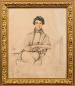 English School Circa 1830- A portrait of a young man:-, three-quarter length seated in a study,