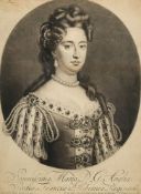 John Smith [1652-1742] after Sir Godfrey Kneller- A portrait of Mary of Modena:- mezzotint