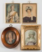 English School late 18th Century, Manner of Richard Cosway- A miniature portrait of a young lady:-,
