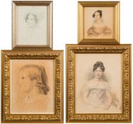 English School Circa 1820- A portrait of a young lady:-, half-length seated,
