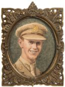 English School early 20th Century- A miniature portrait of a WWI subaltern:- head and