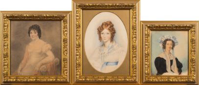 English School Circa 1830- A portrait of Lady Sarah Willingham aged 18:- bust-length with red
