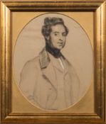 L Gratia [mid 19th Century]- A portrait of a young man:- with dark wavy hair and long