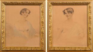 Joseph W Slater [1779-1837]- Portraits of sisters Dora Boyse and Mary Boyse:- each half-length