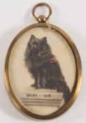 English School early 20th Century- A miniature portrait of a black collie dog called Dicky:- dated