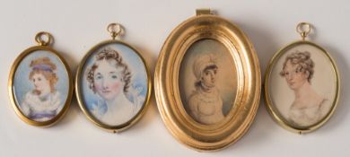English School Circa 1800- A miniature portrait of a young lady:-,
