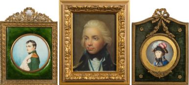 After Lemuel Francis Abbot- A portrait of Horatio Nelson:-, head and shoulders on metal, 12.5 x 9.
