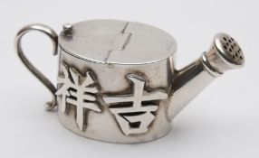 A Chinese novelty silver pepper, maker CS: in the form of a watering can,