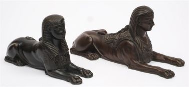 A bronze model of a Sphinx: unsigned 25cm.