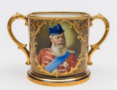An Aynsley commemorative loving cup: finely painted by Arthur Handley with a portrait of John