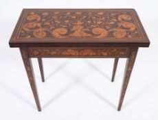 An early 19th century Dutch mahogany and floral marquetry rectangular card table:,