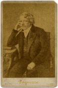 L.J.M. DAGUERRE - AFTER A DAGUERREOTYPE BY CHARLES R. MEADE: A cabinet card 16.5 x 11cm.