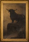 Circle of Louis Bosworth Hurt [1856-1929]- A Highland Bull on a rocky outcrop:- oil on canvas 190 x
