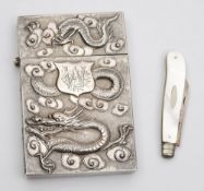 A late 19th century Chinese silver card case, maker Wang Hing & Co, Hong Kong: initialled,