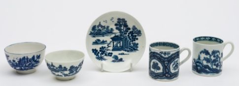 A group of Worcester First Period porcelain: comprising an unusual small mug printed and painted in