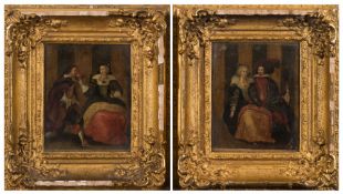 German School, late 18th Century- Courtesans:- a pair oils on copper each 15 x 12.5cm.