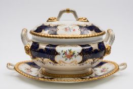 A Coalport porcelain blue 'batwing' tureen,
