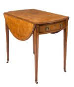 A George III satinwood and inlaid oval Pembroke table:, crossbanded in tulipwood,