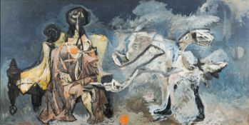* John Chretien [1902-1999] - Leda and The Swan: oil on canvas 90 x 182cm.