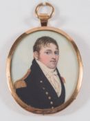 Attributed to Frederick Buck [1771-1839]- A miniature portrait of a of a naval officer:- head and
