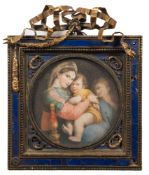 After Raphael- Madonna Della Sedia:- on ivory, tondo 10cm diameter,