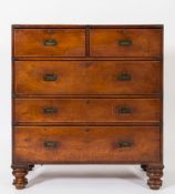 A 19th century mahogany and brass bound military chest:, in two parts,